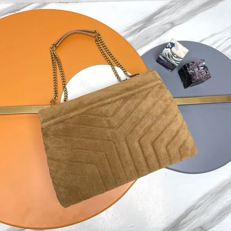 View 6 of Chic Camel Suede Quilted Shoulder Bag with Gold Hardware