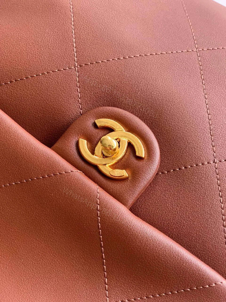 View 8 of Brown Quilted Leather Chain-Shoulder Bag with Gold Logo