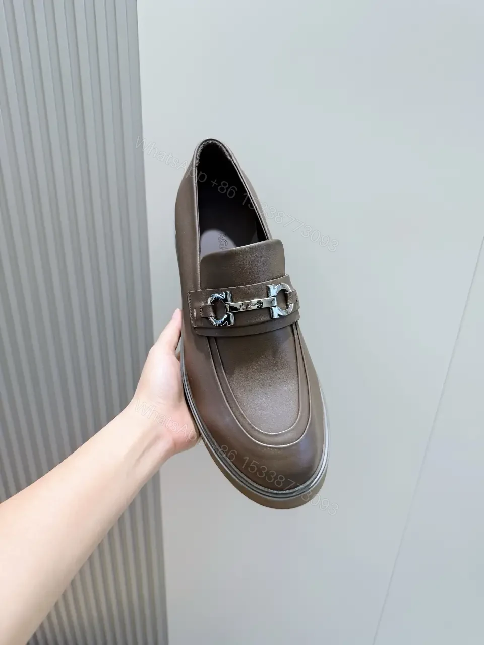 View 8 of Luxurious Double-Textured Leather Loafers with Horsebit Detail