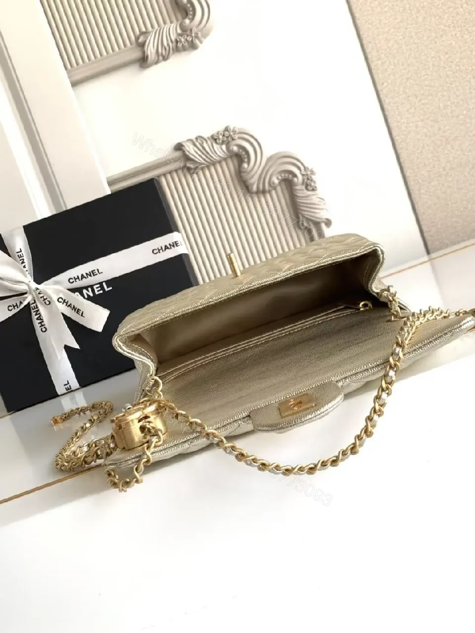 View 10 of Quilted Lambskin Flap Bag with Gold Chain—Elegant Chic