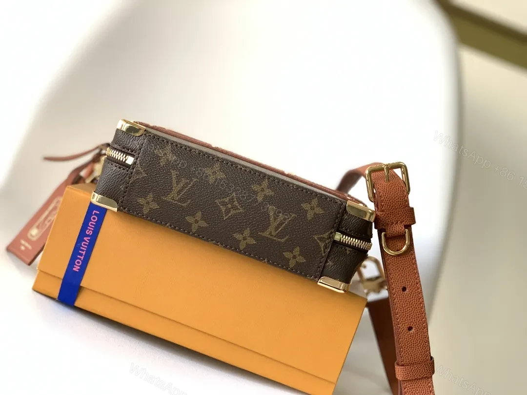 View 3 of Compact Monogram Crossbody with Striped Leather Accents