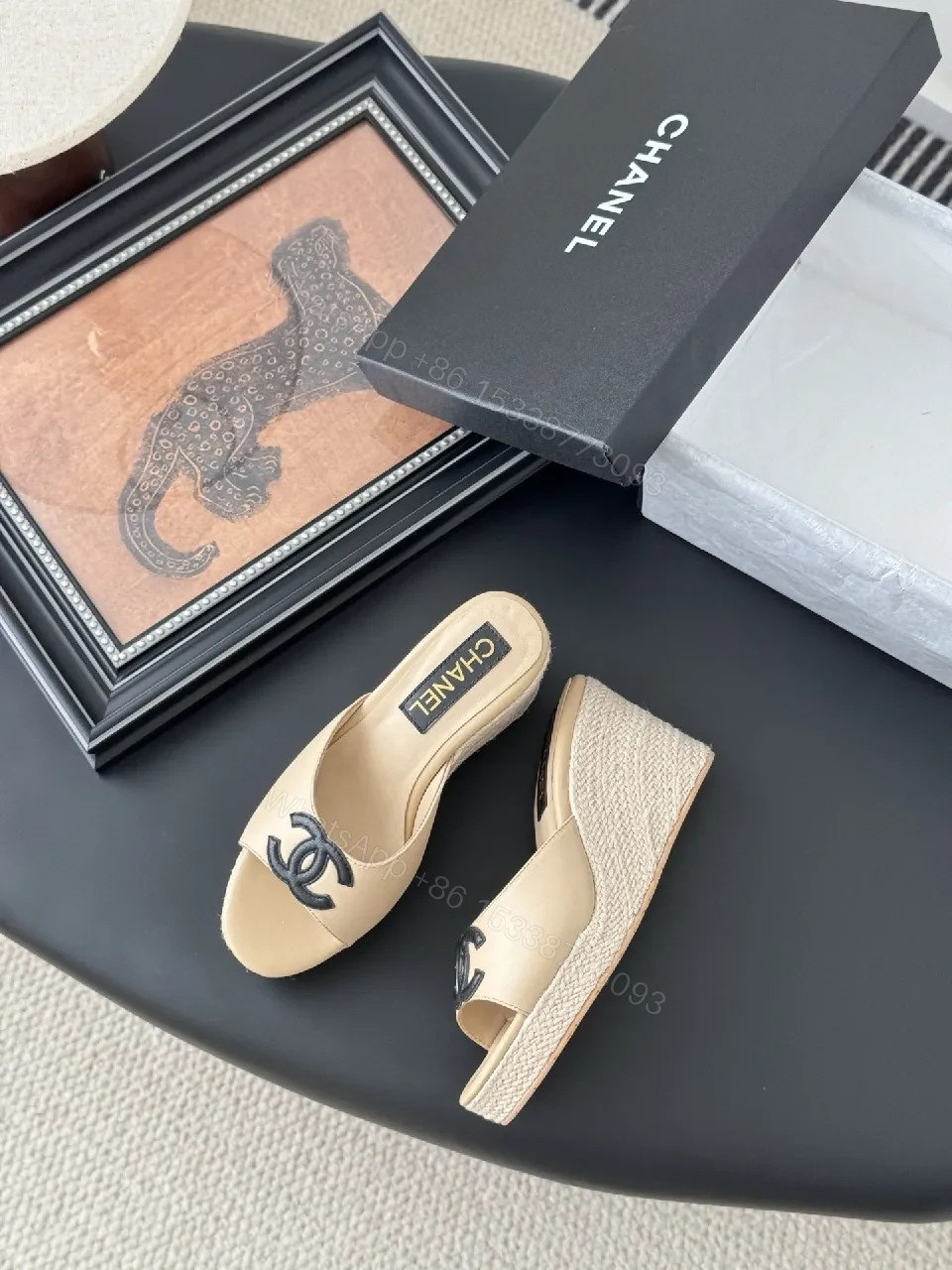 View 7 of Beige Leather Wedge Mules – Subtle Logo Elevation Shoes