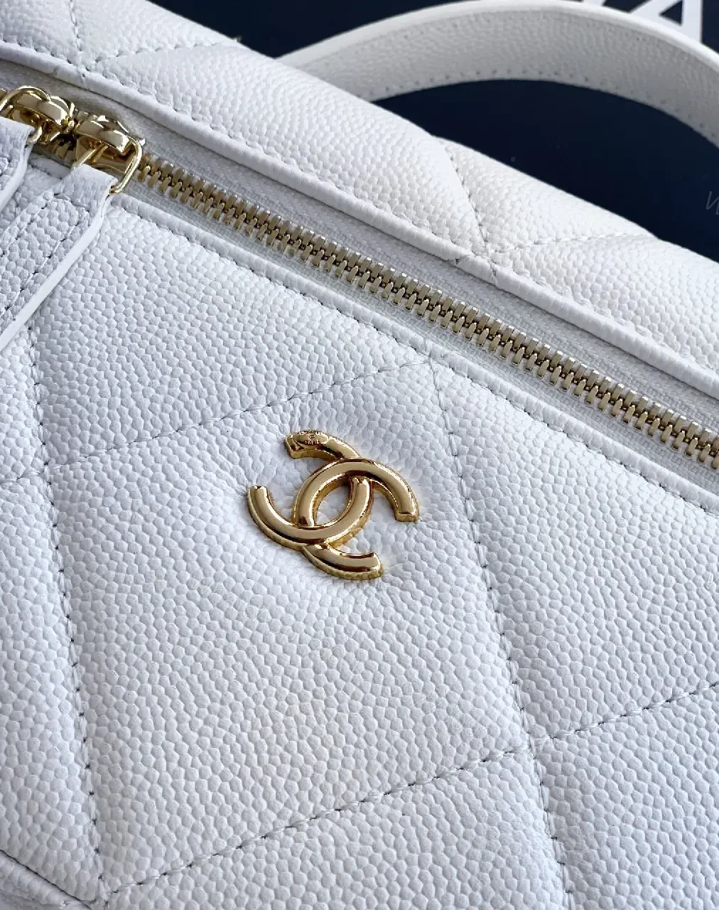View 4 of White Quilted Mini Bag with Gold Hardware, Sleek Chic Carryall