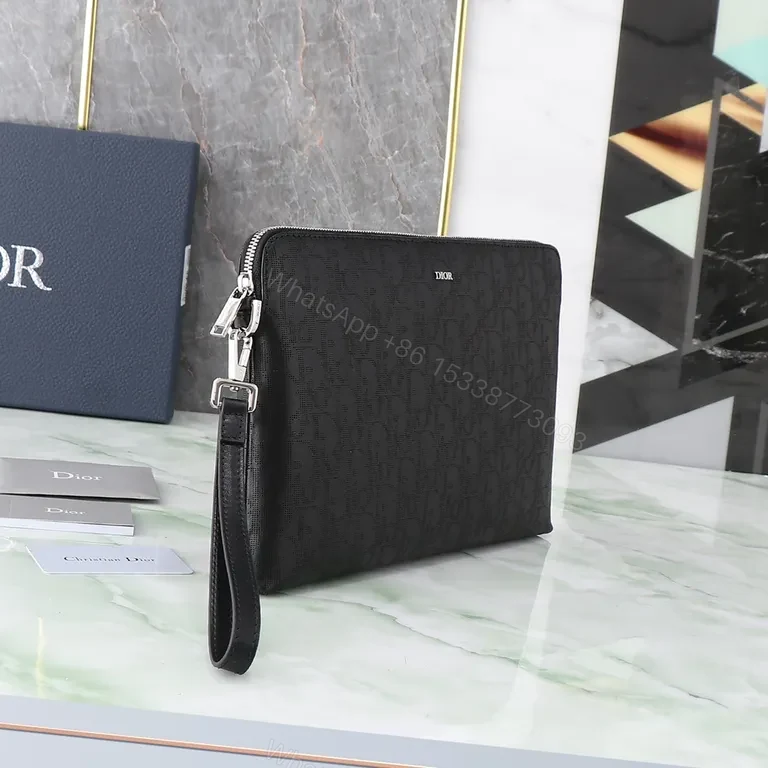 View 3 of Black Dior Monogram Zip Clutch: Sleek, Secure, Multifunctional Carry