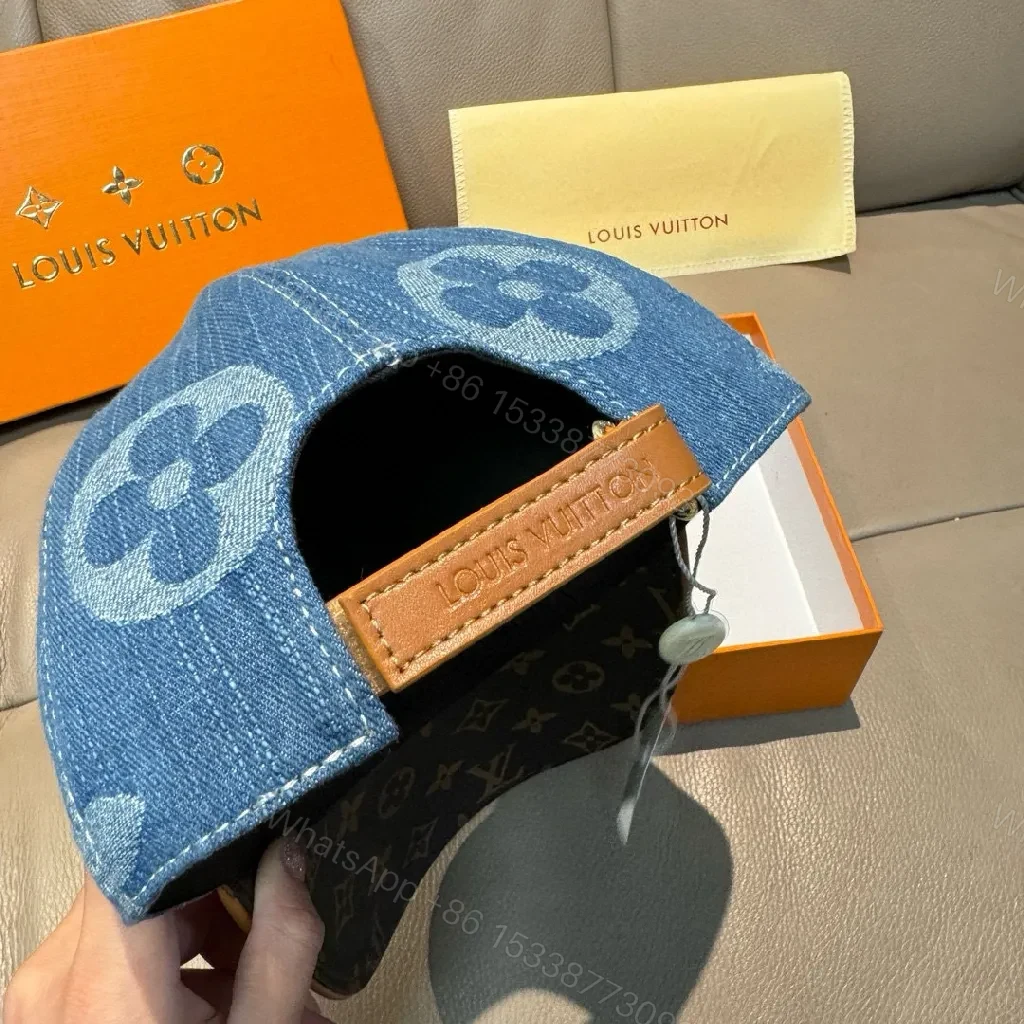 View 4 of Denim Crown Cap: Monogram LV-Inspired Luxury Cap
