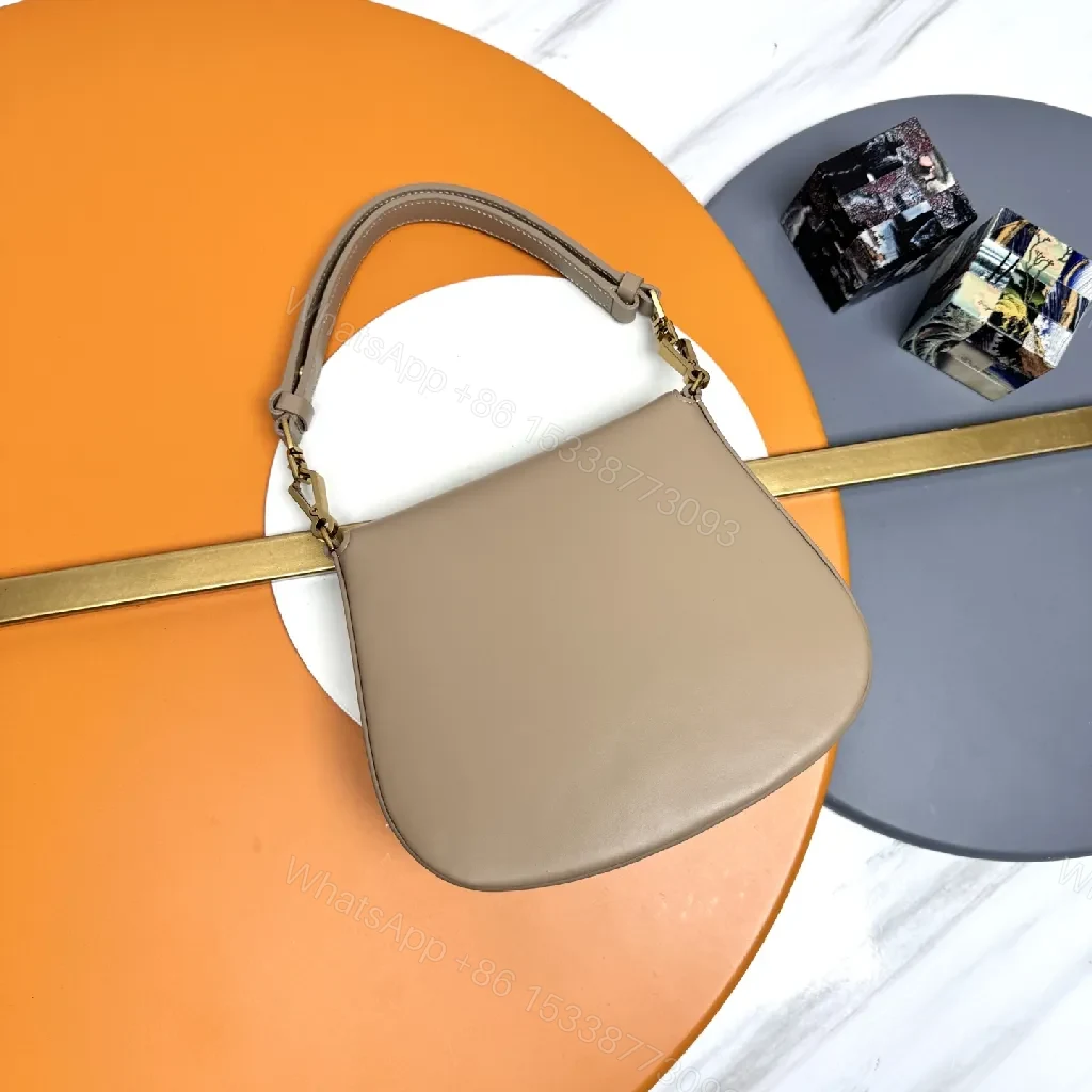 View 5 of Beige Leather-Style Shoulder Bag with Gold Hardware