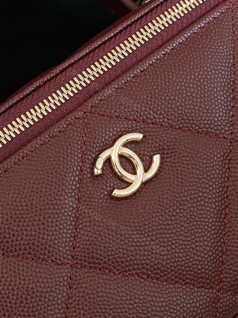 View 6 of Burgundy Quilted Crossbody Bag with Gold Hardware
