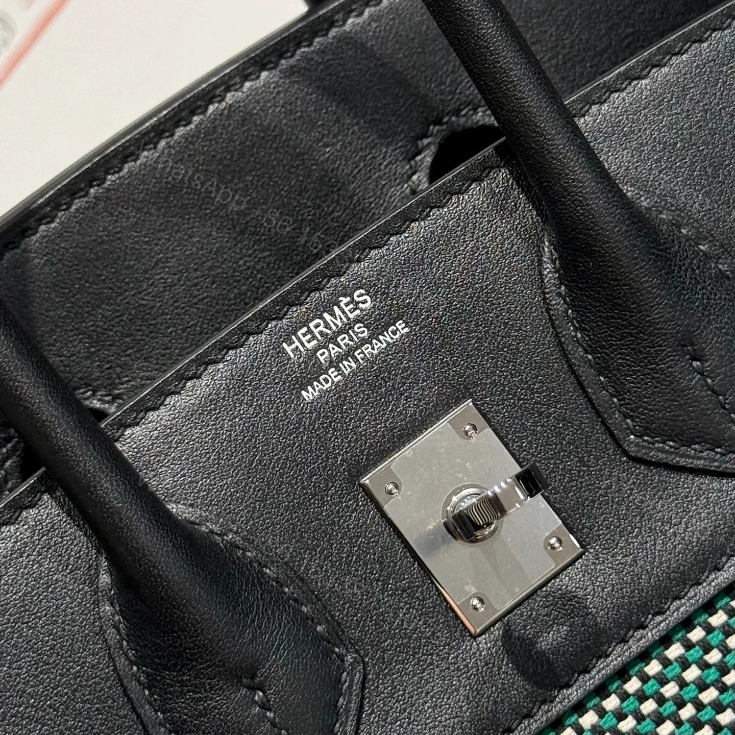 View 5 of HERMES BIRKIN 25CM IN BLACK SWIFT BLACK/MINT/BLANC TOILE CANVAS (CUSTOM-MADE)