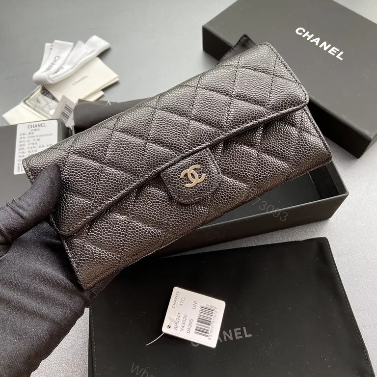 View 4 of Elegant Quilted Leather Wallet with Logo Chain - Compact Luxury Wallet