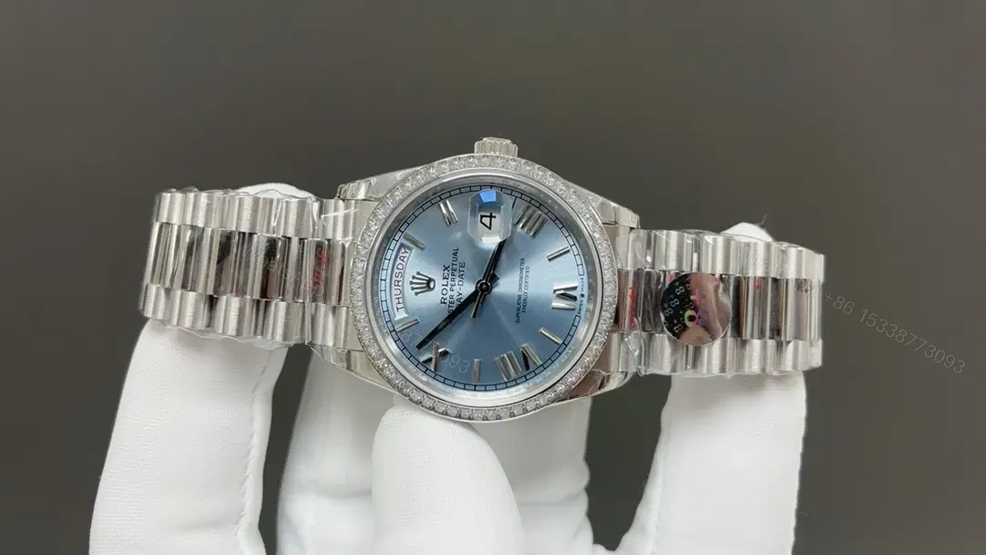 View 2 of Rolex Day-Date 36 Platinum Baguette Ice Blue Roman President 128396TBR-0002