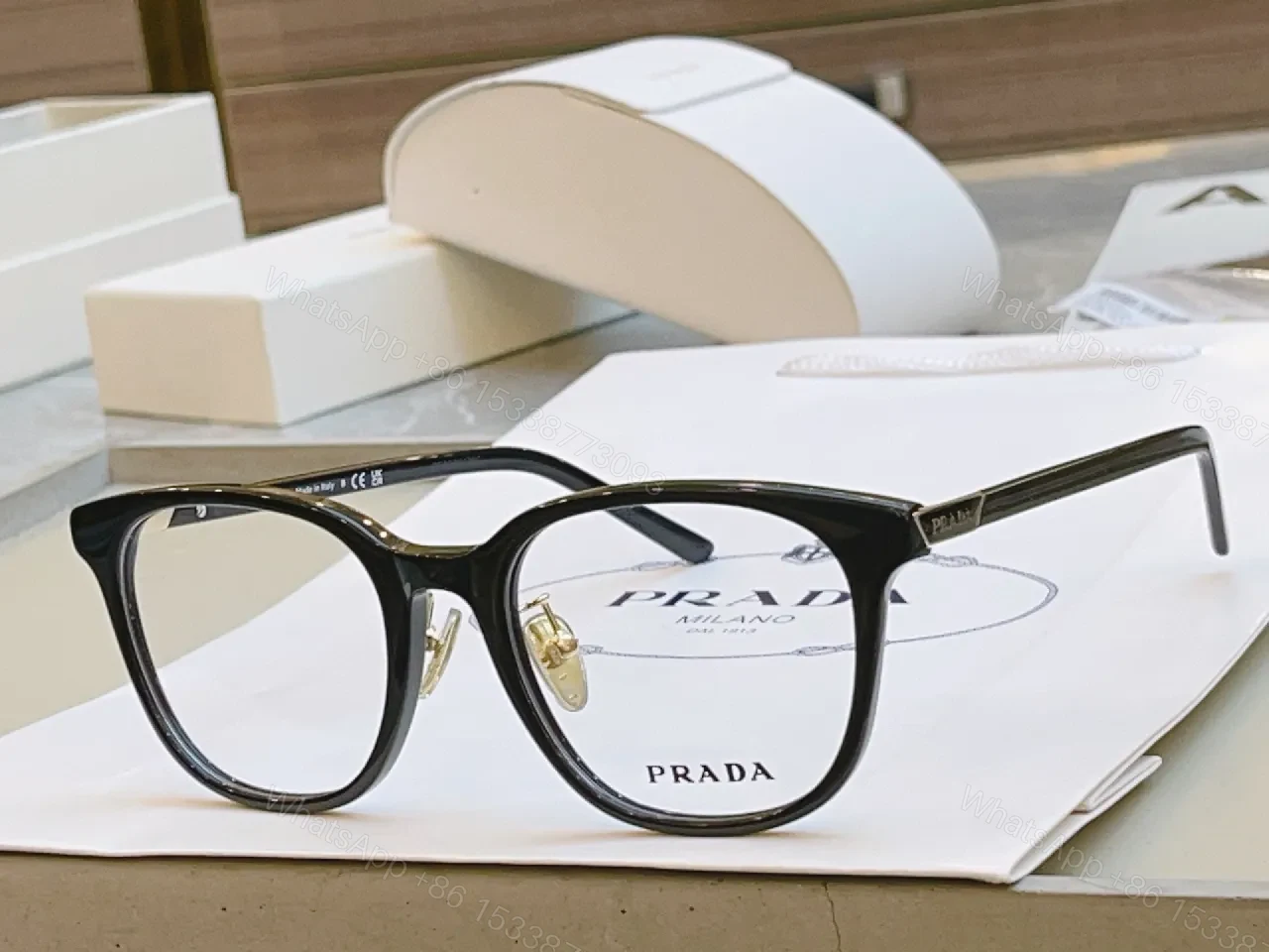 View 3 of Chic Transparent-Frame Eyewear with Caramel Accents (60)