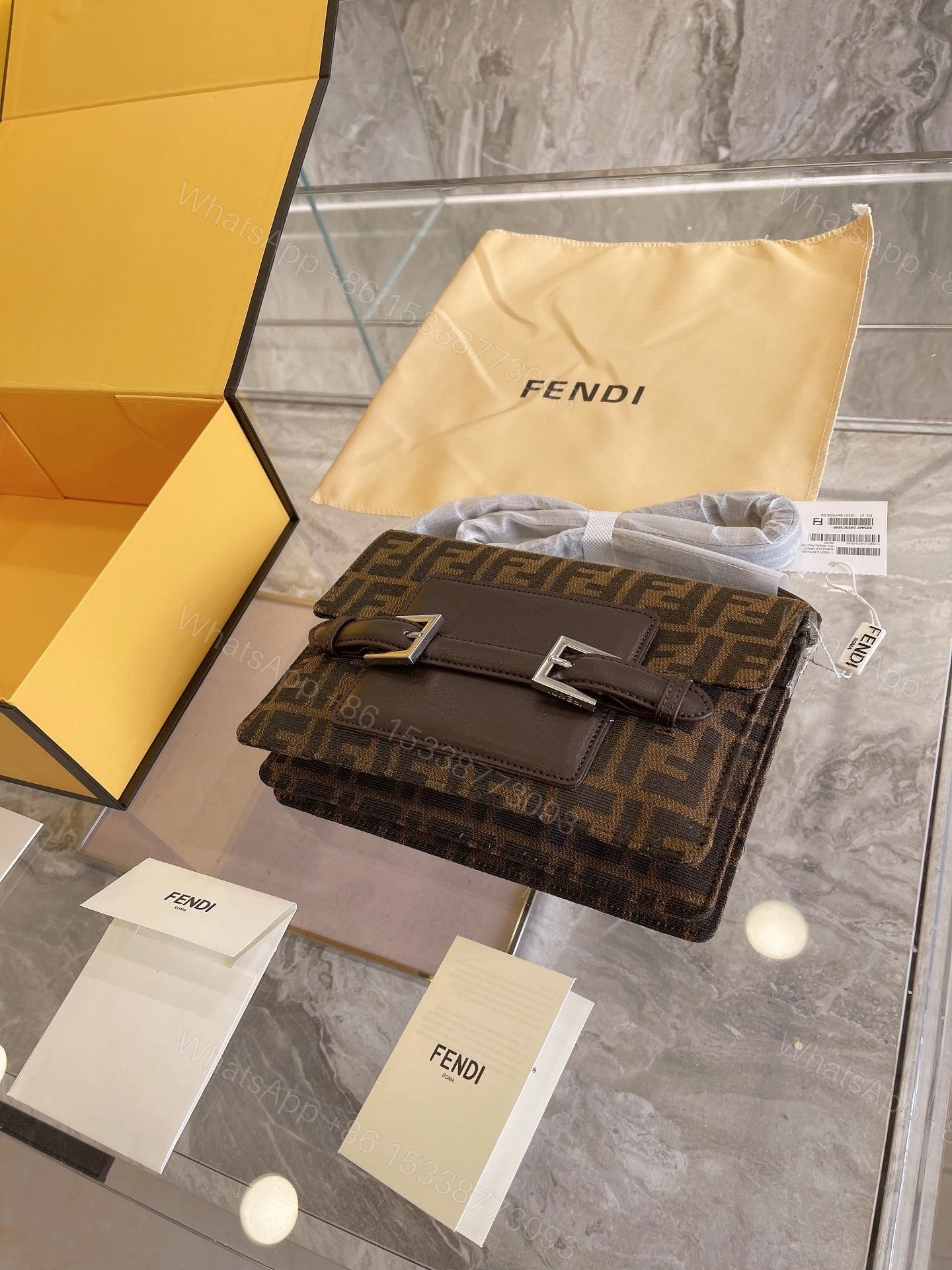 View 8 of FENDI Zucca Mamma Shoulder Bag Gold Hardware