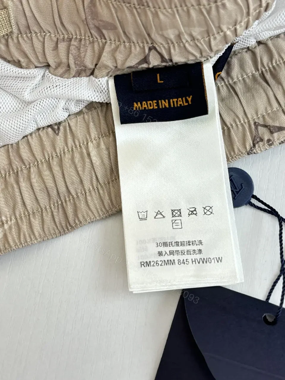 View 8 of Beige LV Monogram Print Linen Shorts Casual Comfort Jogger shorts