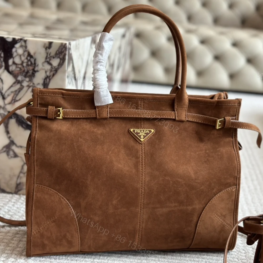 View 2 of PRADA LARGE SUEDE HANDBAG COCOA BROWN 38CM