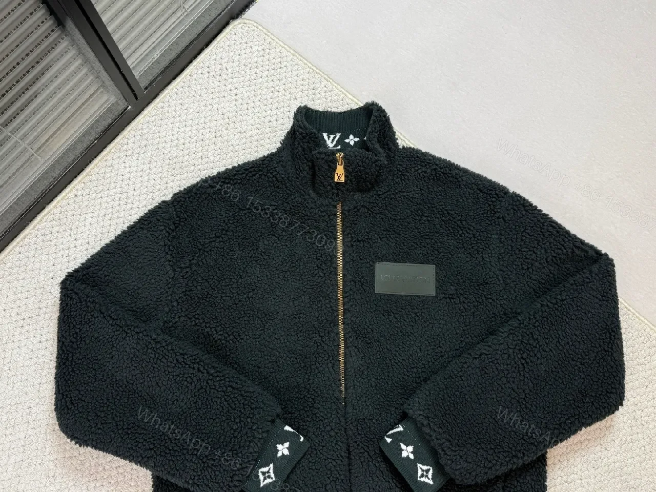 View 3 of Lux Black Teddy Jacket with LV Details - Premium Casual Outerwear