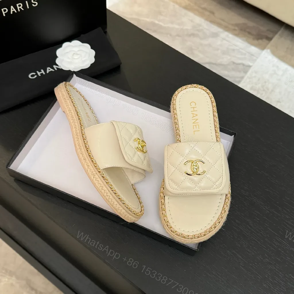 View 5 of Quilted Leather Slides: Gold Logo, Luxe Casual Comfort