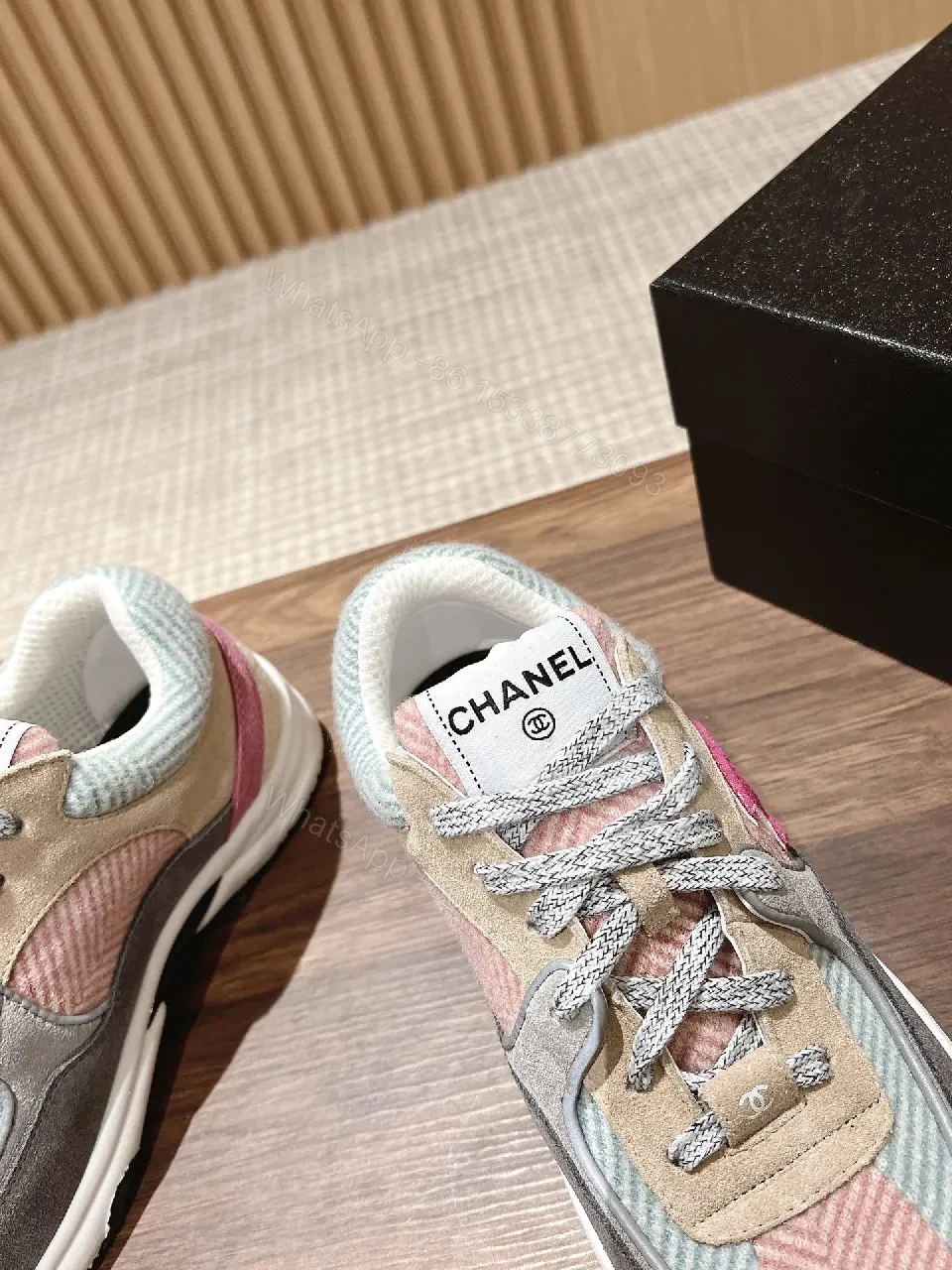 View 4 of Pastel Mesh & Leather Luxury Runner with Subtle Logo Details