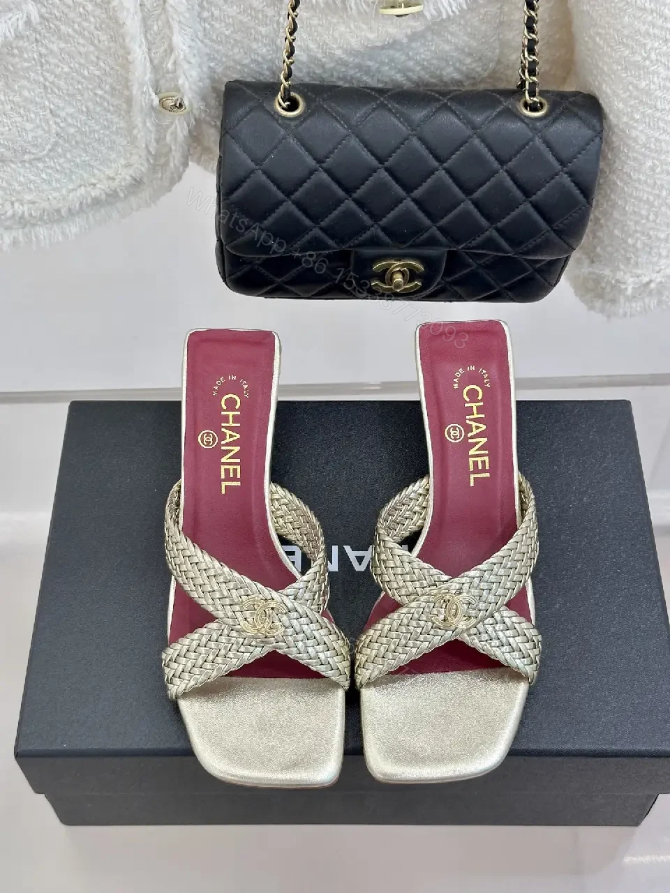 View 6 of Pink Red Metallic Sandal Signature Twist Chanel Shoes
