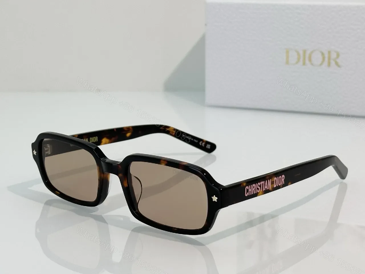 View 3 of Black Acetate Square Sunglasses with Gold Star Accents