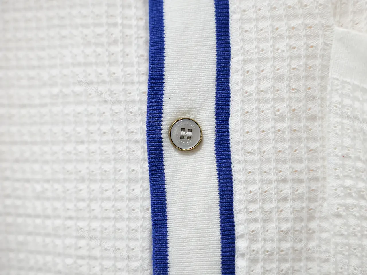 View 3 of White Polo Shirt Dress Knit with Blue Trim Subtle Louis Vuitton Label