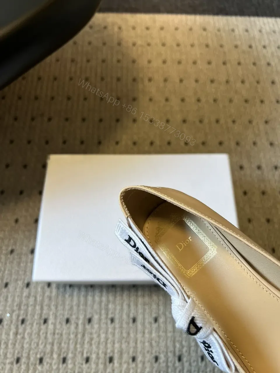 View 3 of Patent Slingback Pumps with Dior-Style Ribbon Straps