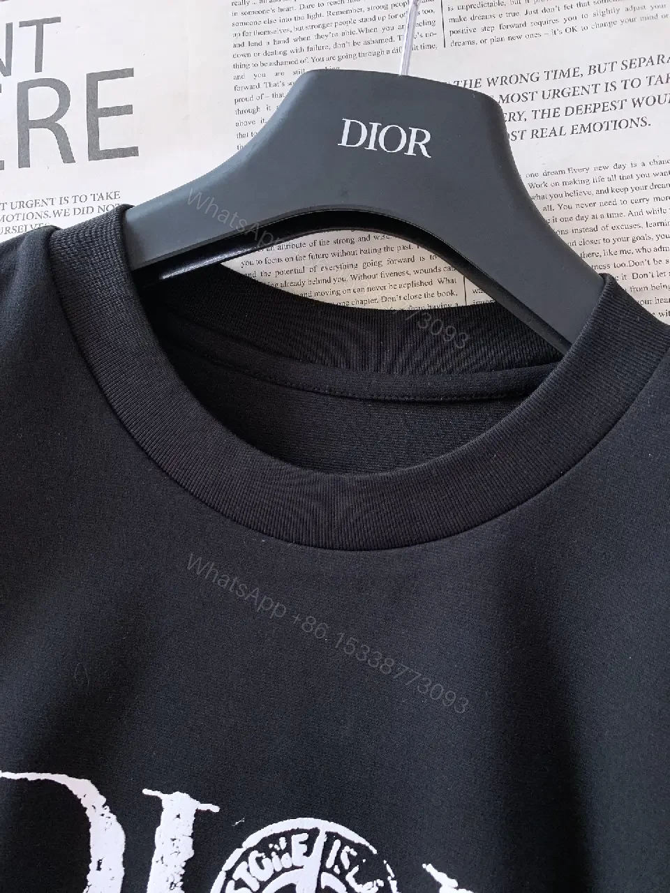View 10 of Black Cotton Short-sleeve Tee Distressed "DIOR" Chest T-shirt