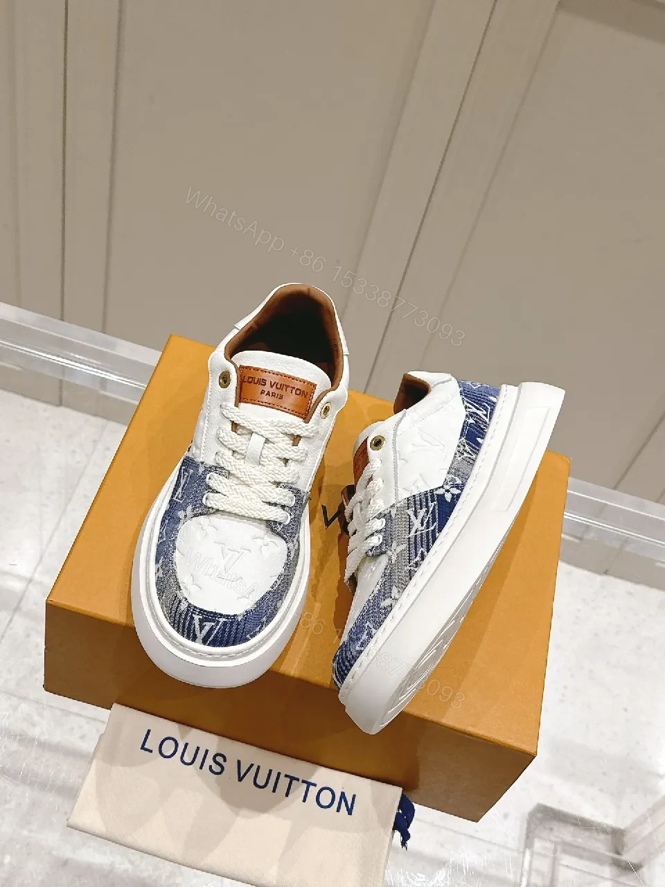 View 8 of Denim-Trim Lux Sneaker with Signature Details—Everyday Elevation