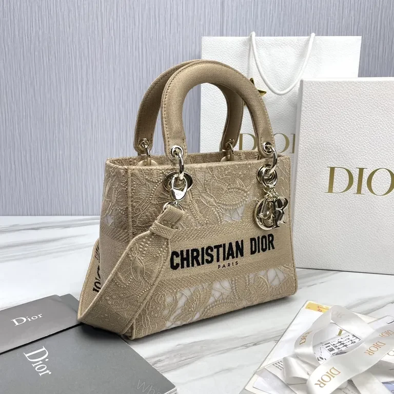 View 2 of Beige Lace-Textured Mini Bag with Monogram, Luxury Chic