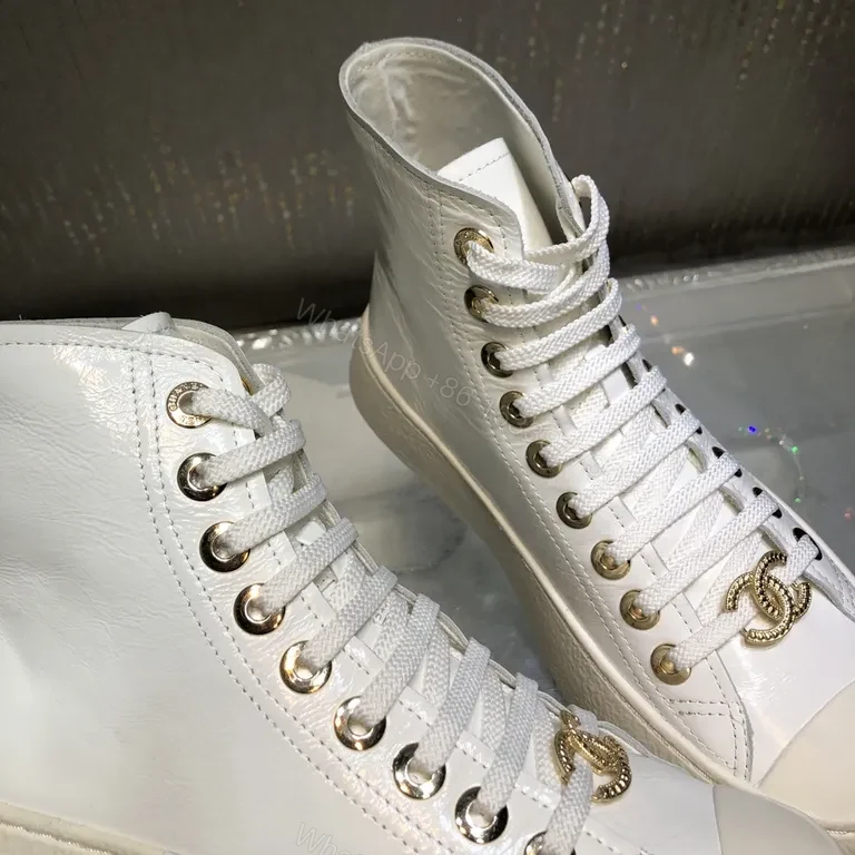 View 6 of Premium White High-Top Sneakers with Gold Emblem