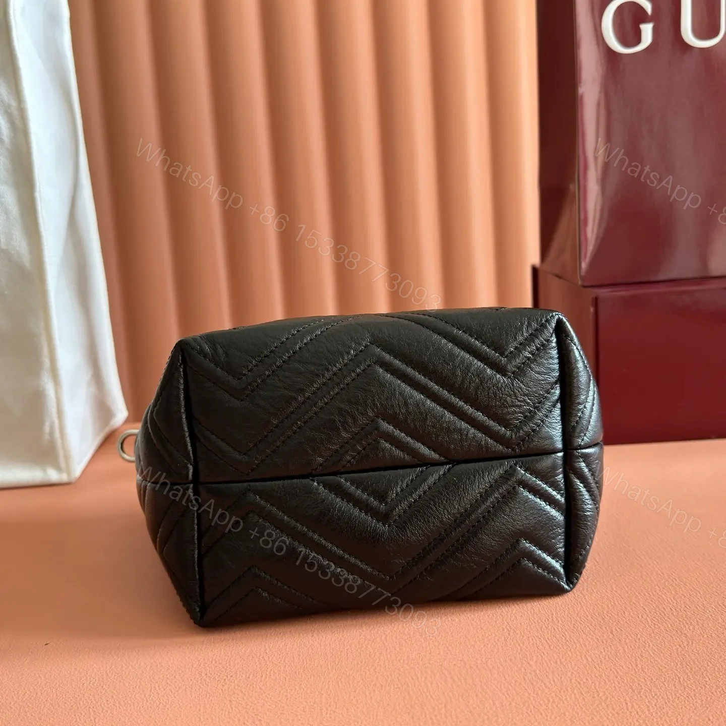 View 2 of GUCCI 26S GG MARMONT TOTE BAG 17 IN BLACK CALFSKIN