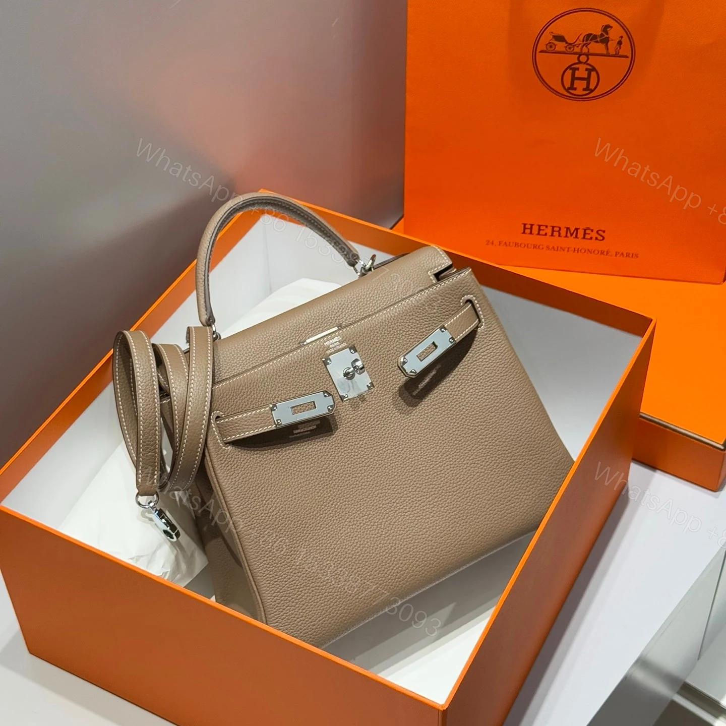 View 2 of HERMES KELLY 28 IN ETOUPE TOGO SILVER HARDWARE