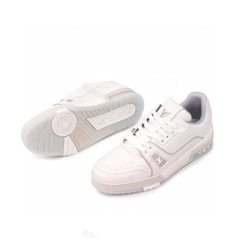 View 3 of Minimalist White Luxury Sneakers - Premium Leather, Subtle LV Details, All-Day Comfort