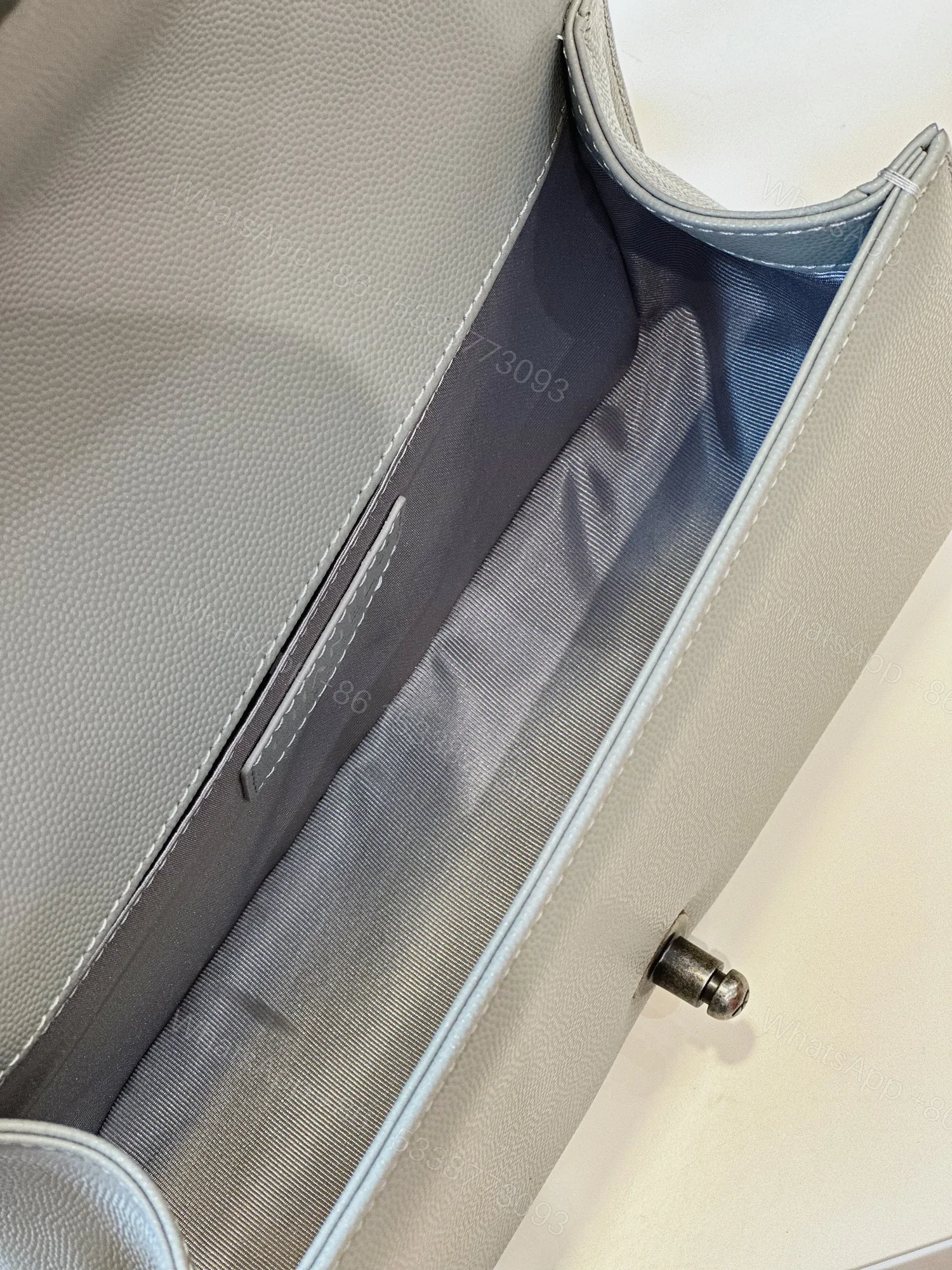 View 6 of Chanel Boy Medium Handbags Grey Leather With Silver Lock 25cm