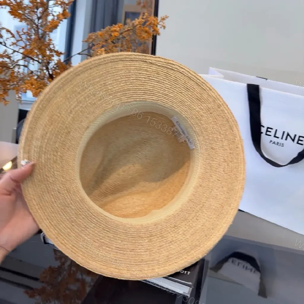 View 3 of Beige Straw Wide-Brim Hat Satin-Band Dior-Logo Crown