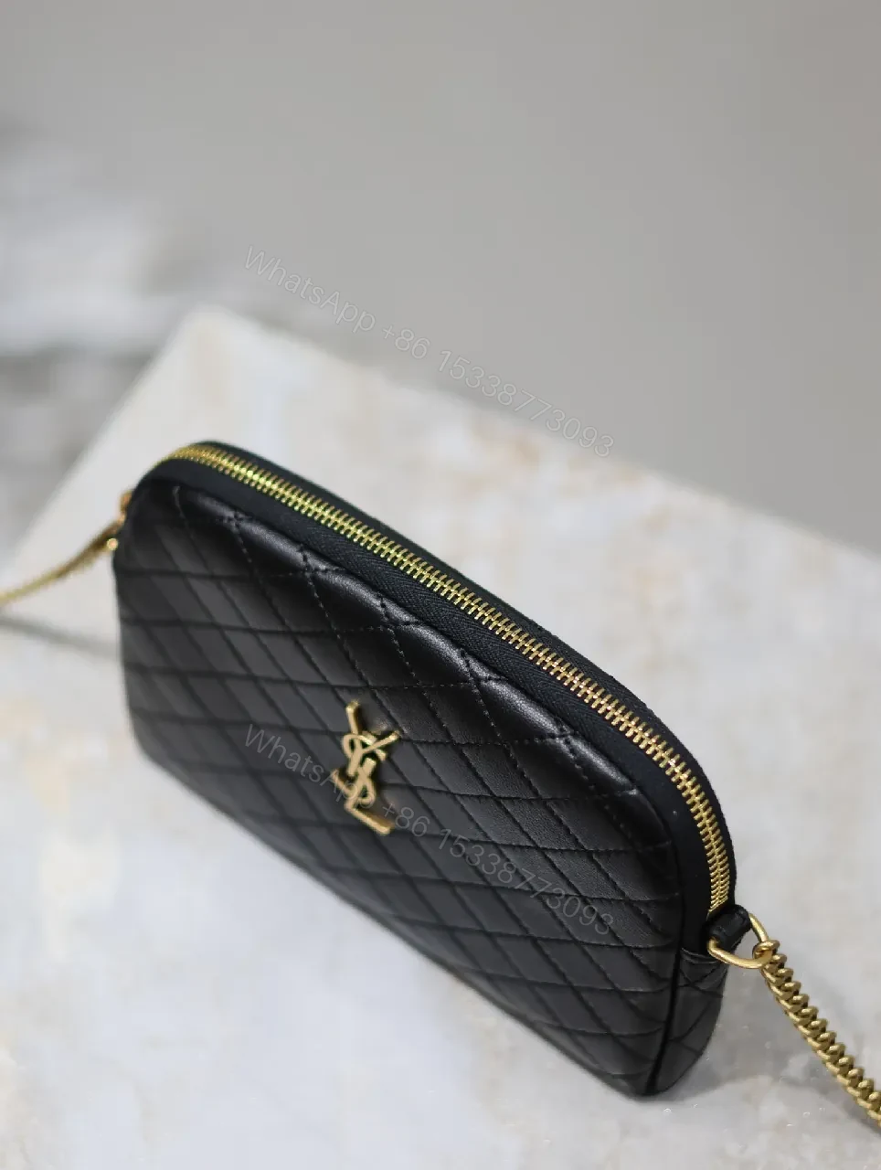 View 7 of Quilted Crossbody Bag with Gold Emblem, Compact Style