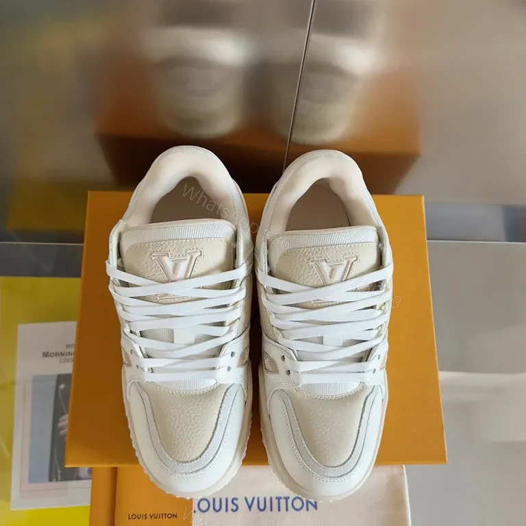 White Leather Louis Vuitton-Inspired High-Tops: Luxury Minimalist Sneakers — view 1