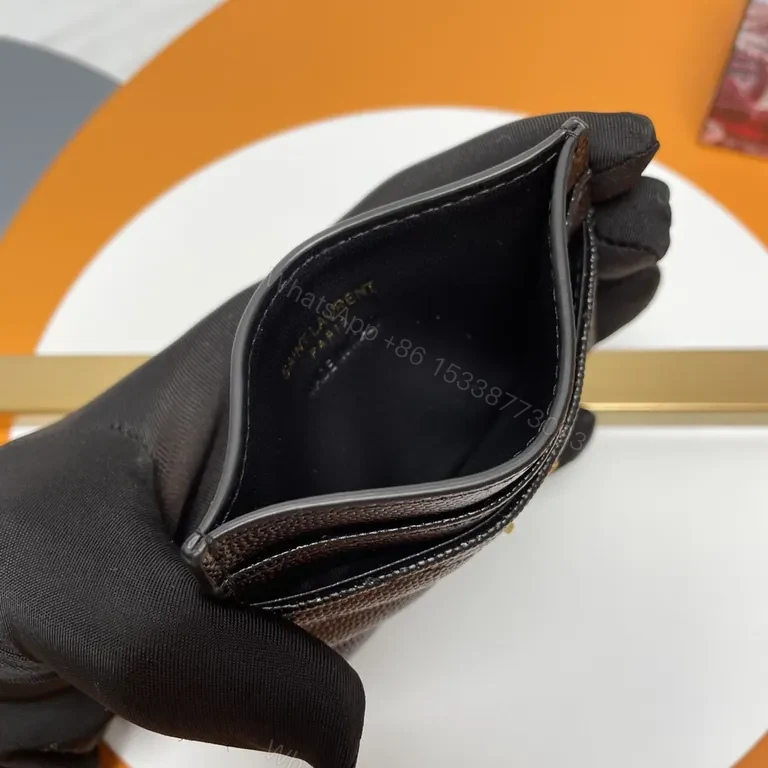 View 7 of Chic Black Textured Leather Wallet with Gold YSL Logo