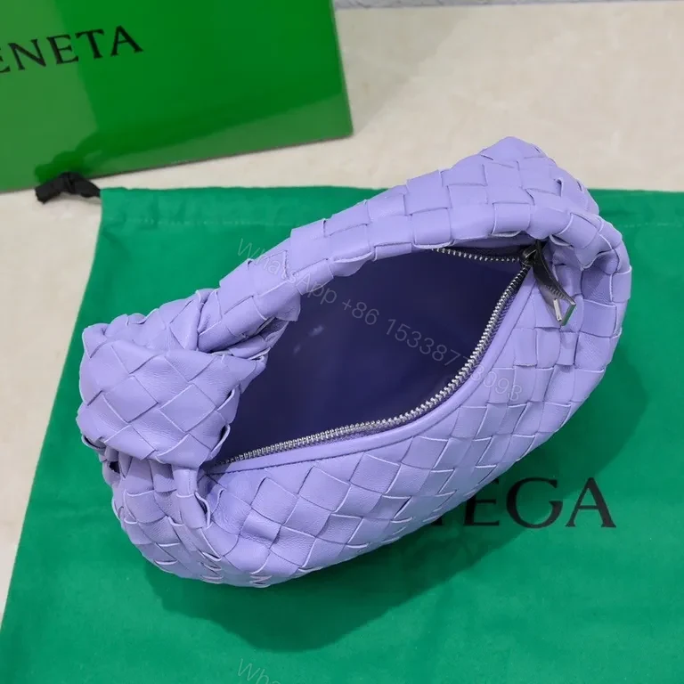 View 6 of Lavender Leather Bag, Knotted Interwoven Texture, Designer-Inspired Tote