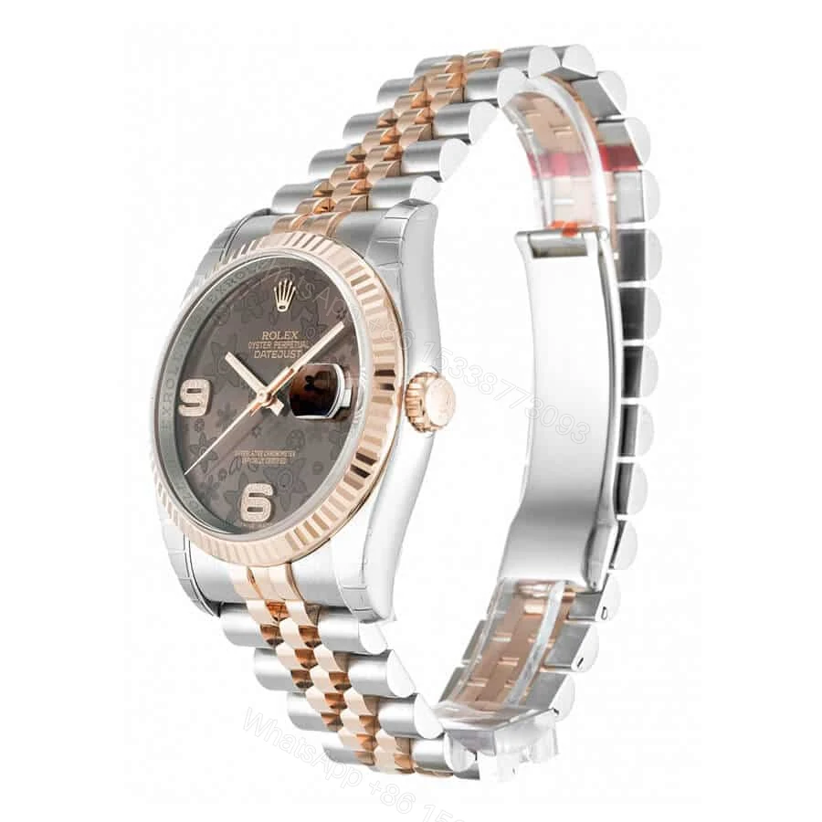 View 2 of Rolex Datejust 116231-0105 Super Clone : Everose Rolesor Fluted Bezel Chocolate Floral Dial 36mm