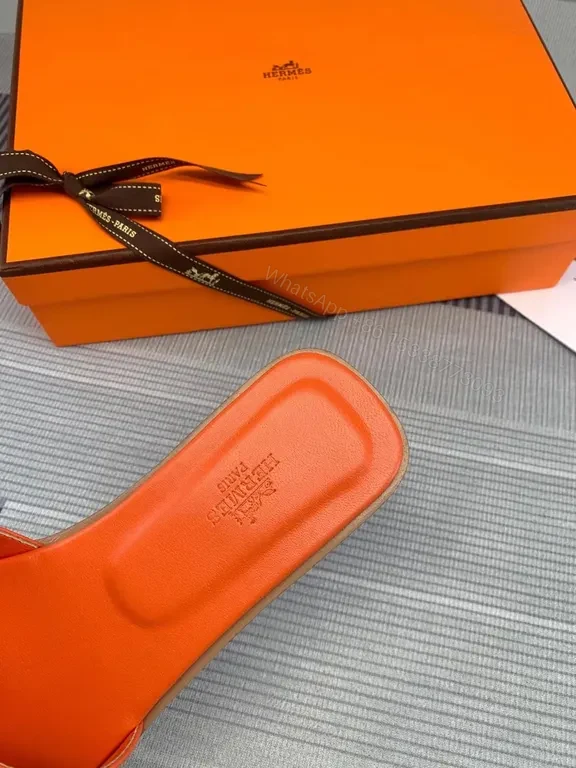 View 2 of Orange Calfskin HermÃ ̈s Oran Sandals: All-Day Comfort, H-Straps