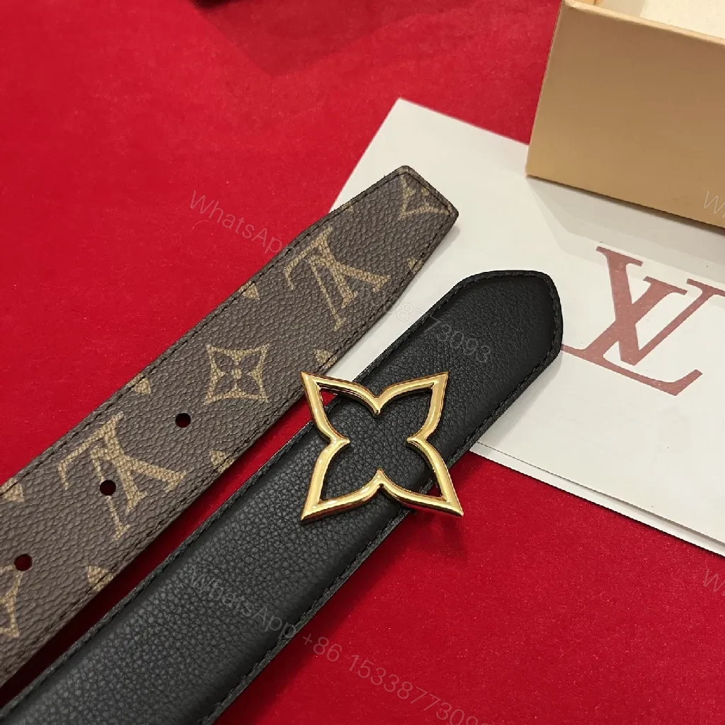 View 6 of Brown Canvas Belt, Gold Fleur-de-Lis Buckle, Monogram-Style, Statement Accessory