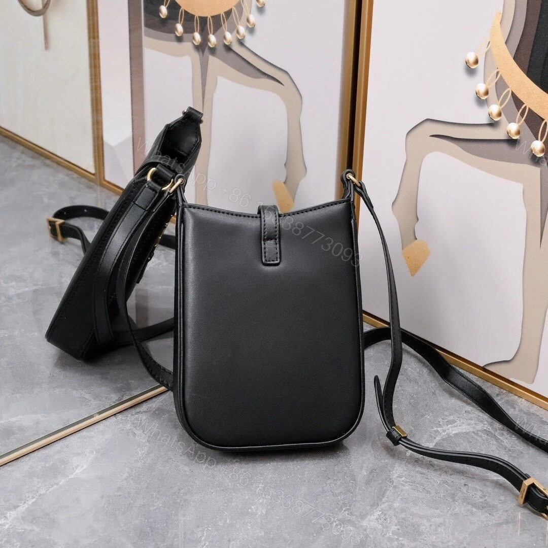 View 5 of Saint Laurent Le 5 A 7 Mini Vertical In Shiny Leather With Bronze Metal In Black 19cm
