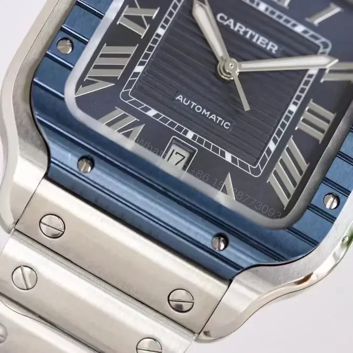 View 5 of Cartier super clone Santos Blue Dial Blue Bezel Steel Bracelet 40MM Ultimate RG-CARTIER-SANTOS-BLU-BEZ-STL-40