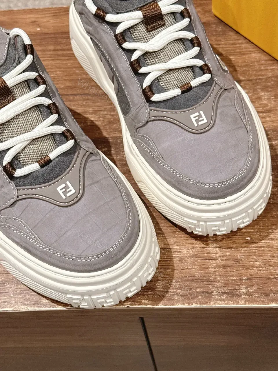 View 5 of Gray LeatherMesh Shoes Chunky Style Cushioned Sole Sneaker
