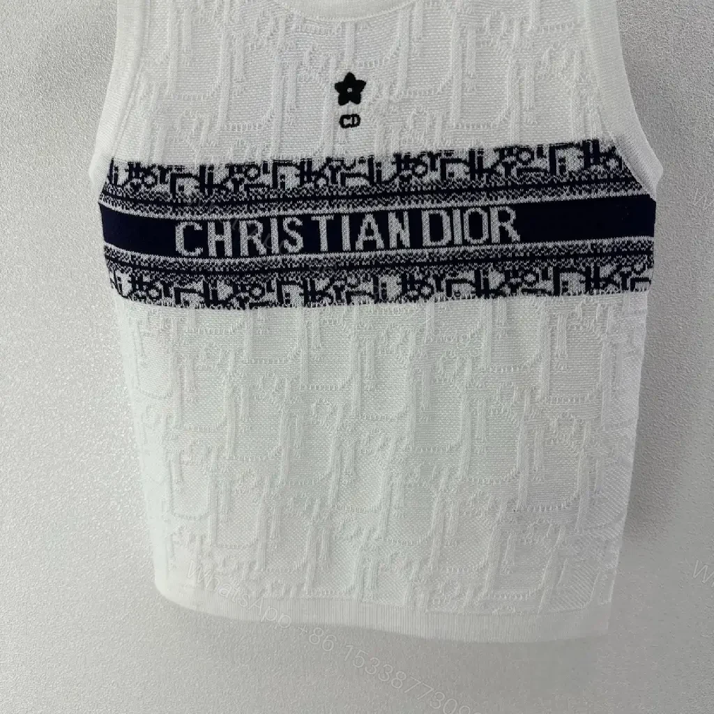 View 5 of White Linen Tank Top Dior Logo Band Sleeveless Classic Print Tank Top