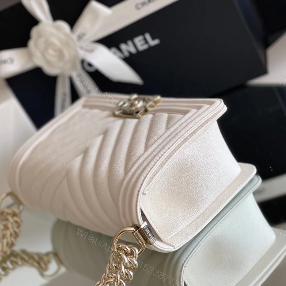 View 5 of Chanel Boy Bag White Gold Hardware 25Cm A67086