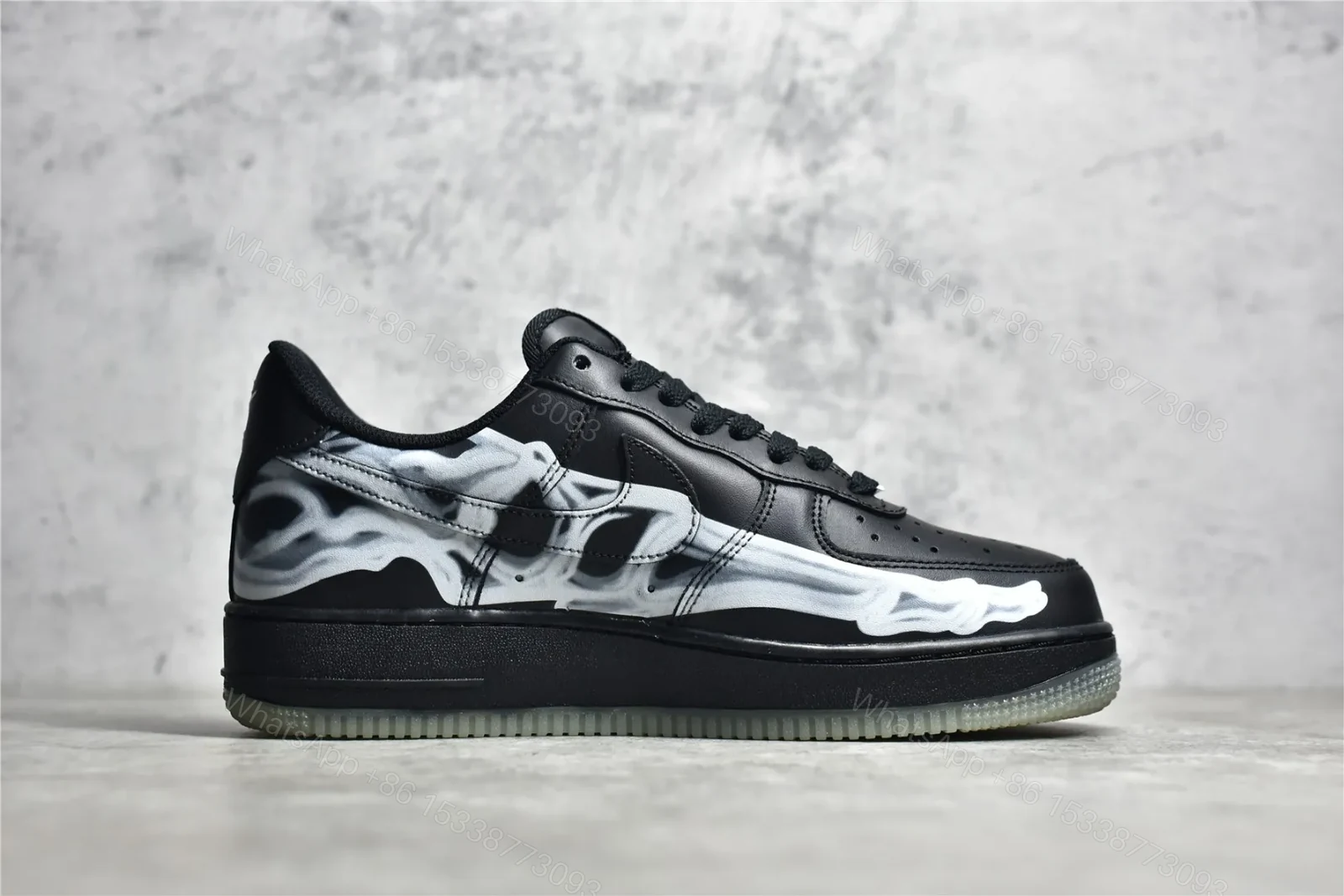 View 2 of UA Nike Air Force 1 Low Skeleton “Black on Black” Reps