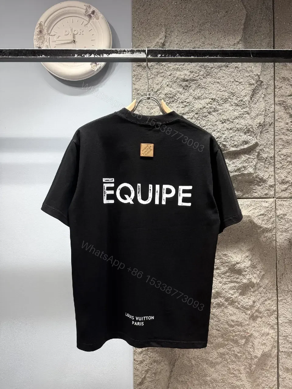 View 8 of Black Cotton Tee – Minimalist LV.M. Studio Detail, Unisex