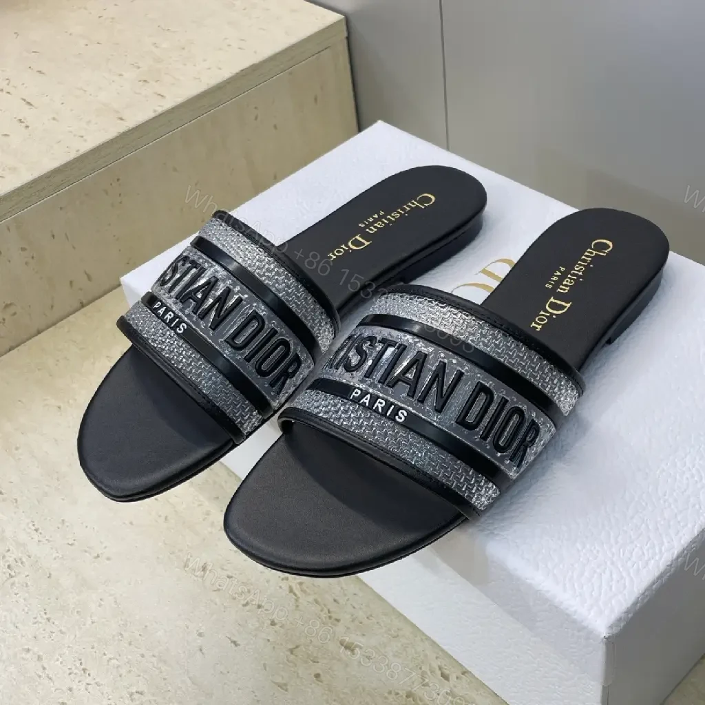 Bold Black Synthetic Slide + Braided Strap Luxe + DIOR-inspired Comfort Slides — view 1