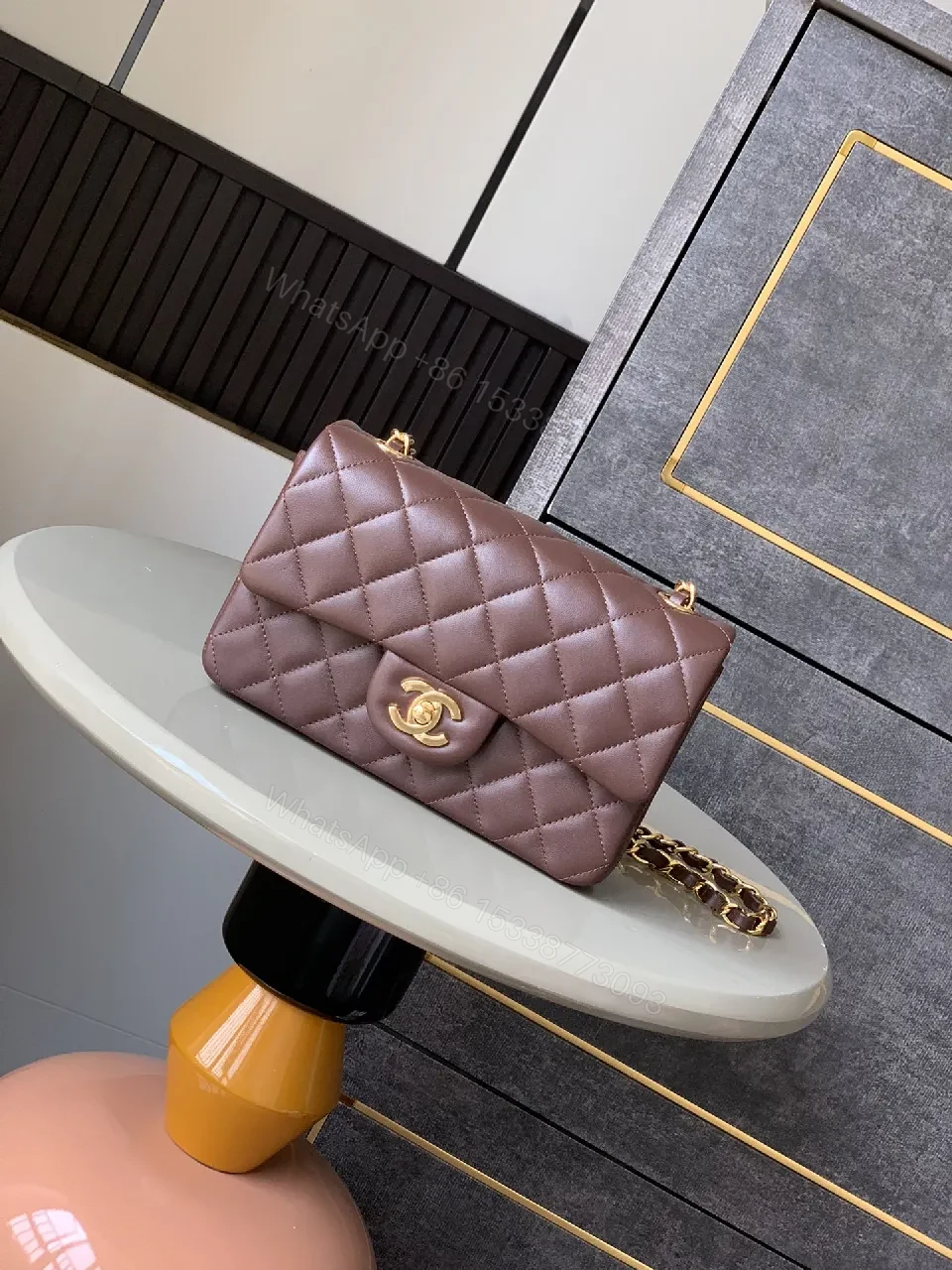 Dusty Mauve Quilted Leather Crossbody Bag - Diamond-Quilted Luxury — view 1